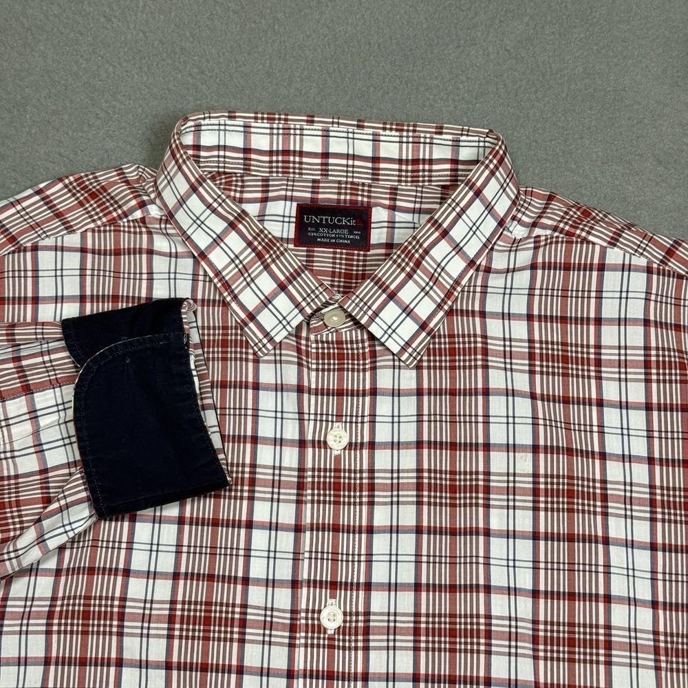 Untuckit Button Shirt Mens 2XL XXL Spergola Red Tencel Contrast Cuff Long Sleeve